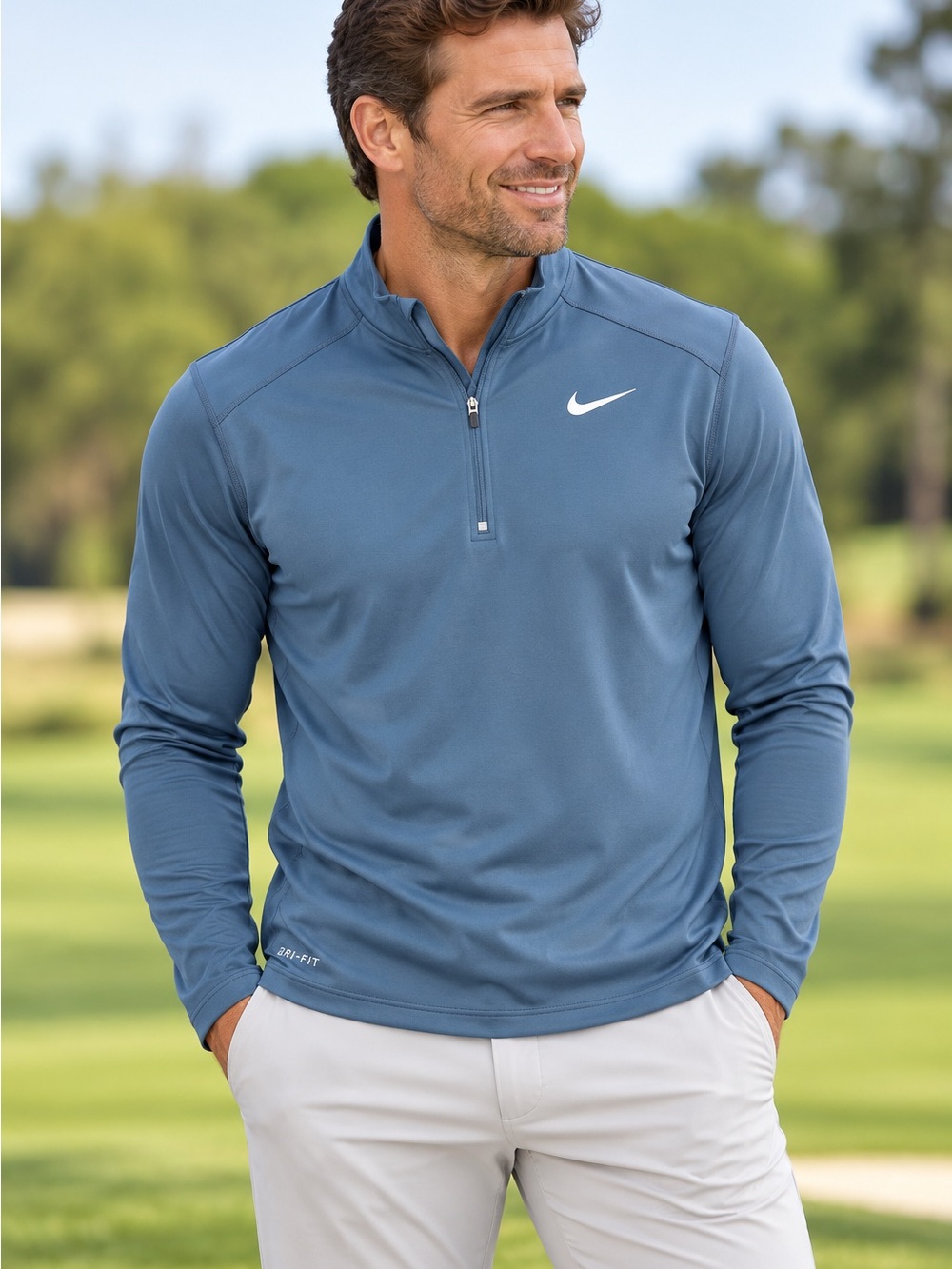 Nike Men's Slate Blue Quarter-Zip Performance Jacket